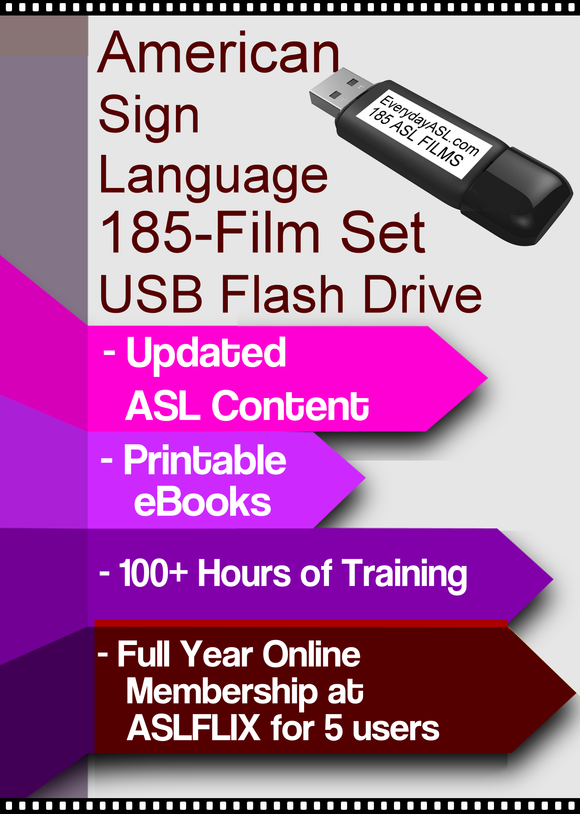 American Sign Language 185-Film Set 256GB USB Flash Drive + FREE S&H