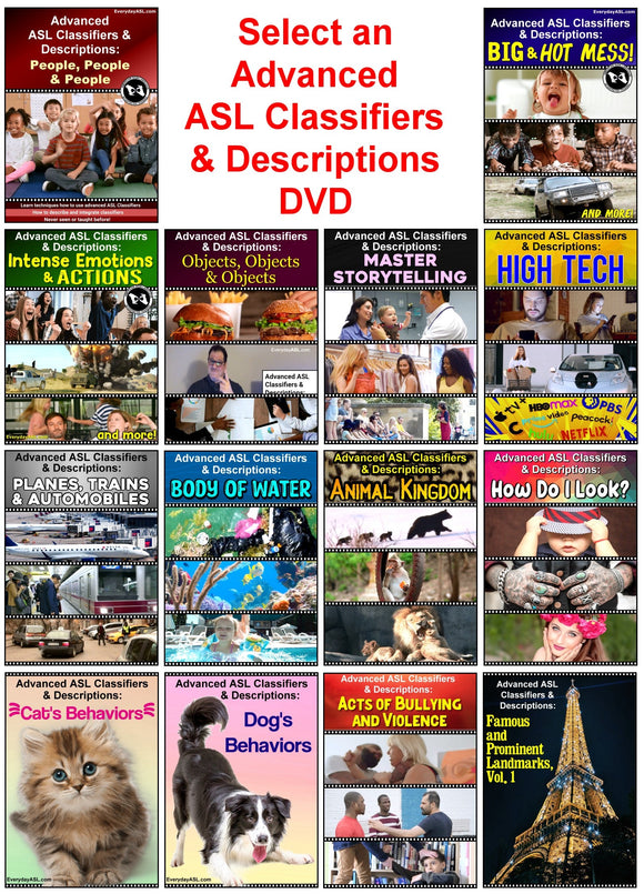 PICK ONE Advanced ASL Classifiers & Descriptions DVD with FREE S&H