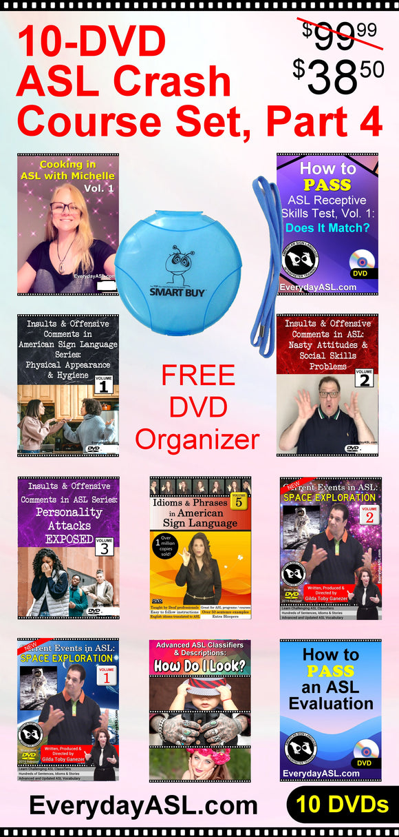 10-DVD American Sign Language Set Part 4 + FREE DVD Organizer + FREE S&H