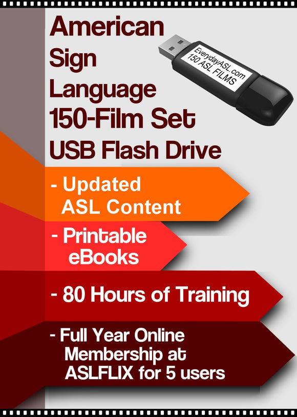 American Sign Language 150-Film Set USB Flash Drive + FREE S&H