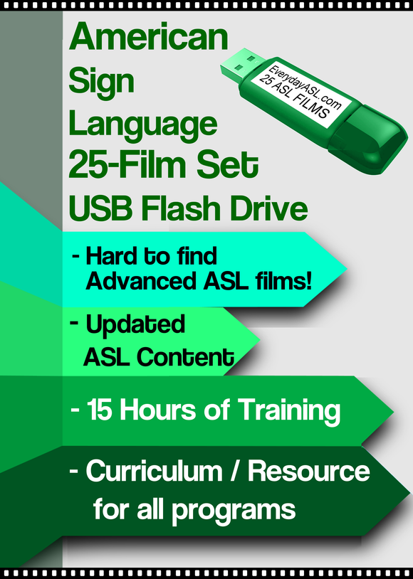 American Sign Language Advanced 25-Film Set USB Flash Drive + FREE S&H