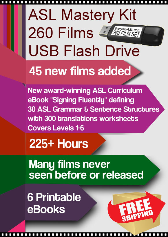 NEW! ASL Complete 260-Film Set USB Flash Drive + All eBooks + Free S&H