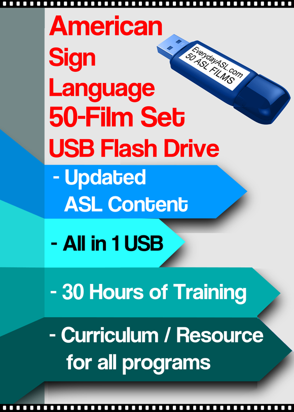 American Sign Language Advanced 50-Film Set USB Flash Drive + FREE S&H