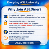 New!! ASLDiner Online ASL Training & Certification Program - Annual Membership