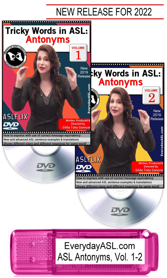 New! Tricky Words in ASL: Antonyms, Vol. 1-2 DVD + USB Set + FREE S&H
