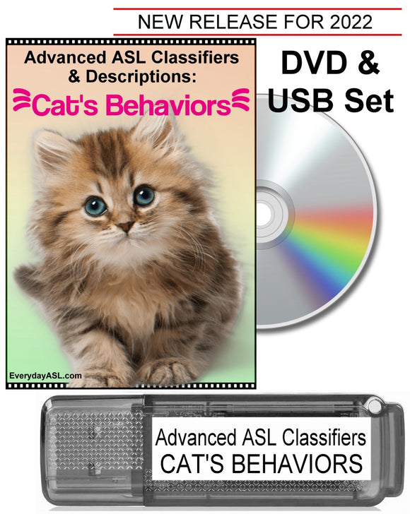 New! ASL Classifiers & Descriptions: Cat's Behaviors DVD + USB Set + FREE S&H