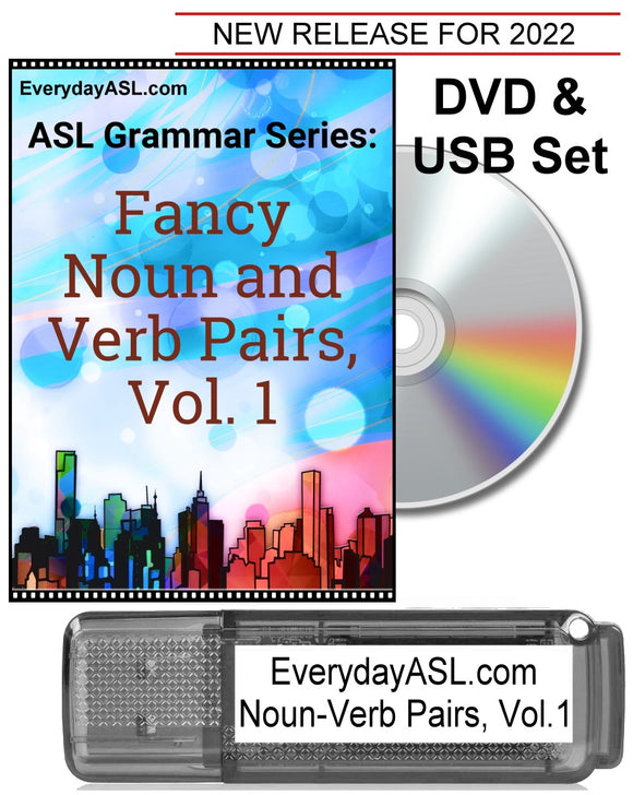 New! ASL Grammar Series: Fancy Noun & Verb Pairs, Vol. 1 DVD + USB Set with FREE S&H